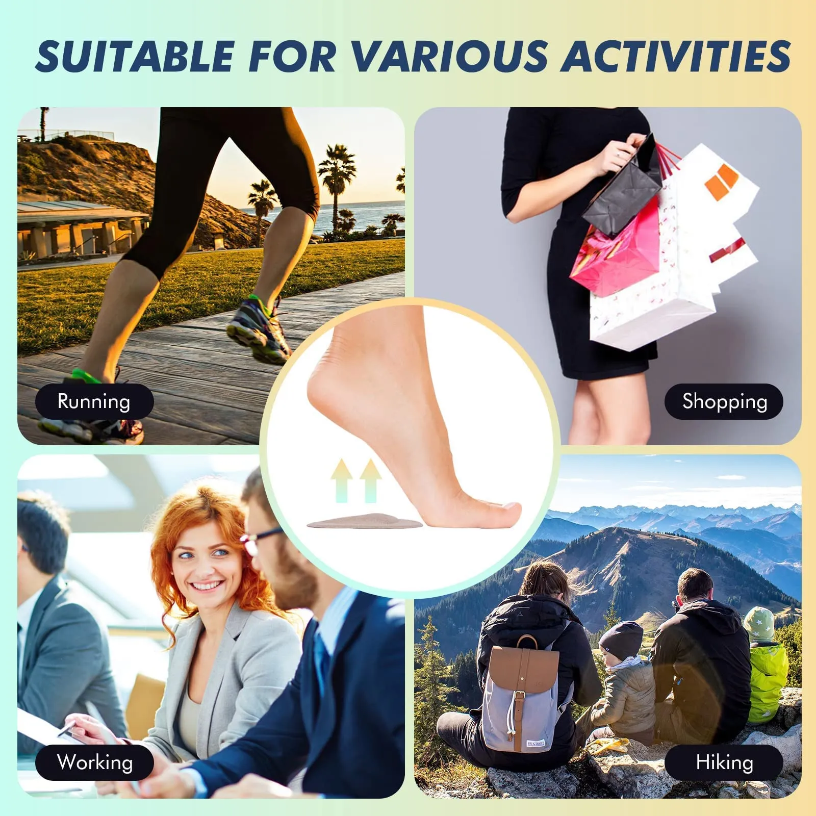 (12 Pieces) Arch Support Shoe Inserts for Flat Feet | Soft Gel Arch Support Insoles for Plantar Fasciitis | Reusable Arch Inserts for Foot Pain Relief Beige   Black   Clear