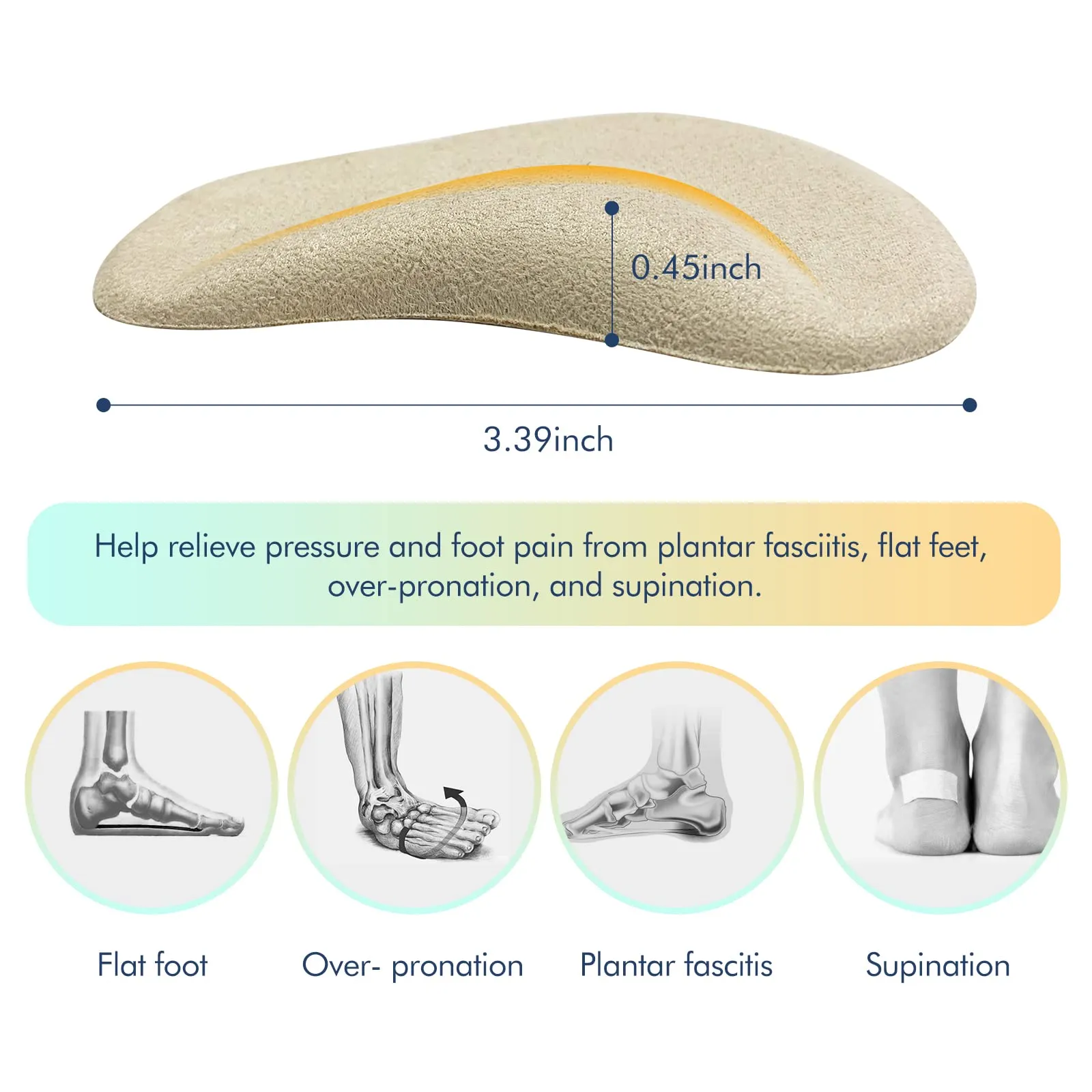 (12 Pieces) Arch Support Shoe Inserts for Flat Feet | Soft Gel Arch Support Insoles for Plantar Fasciitis | Reusable Arch Inserts for Foot Pain Relief Beige   Black   Clear