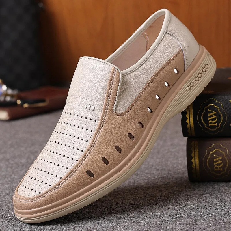 2021 Summer Men Leather Shoes Mens Pointed Toe Dress Shoes High Quality Formal Slip On Hollow Out Sandals Man Zapatillas Hombre