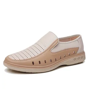 2021 Summer Men Leather Shoes Mens Pointed Toe Dress Shoes High Quality Formal Slip On Hollow Out Sandals Man Zapatillas Hombre