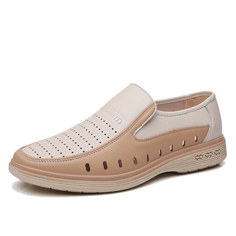 2021 Summer Men Leather Shoes Mens Pointed Toe Dress Shoes High Quality Formal Slip On Hollow Out Sandals Man Zapatillas Hombre