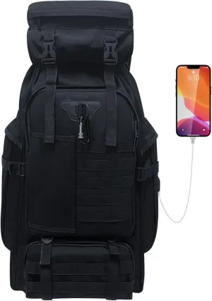 80L Camping Hiking Backpack, Large Military Tactical Backpack, Waterproof Travel Daypack With Carabiner Outdoor Molle Rucksack for Men Women (Black)