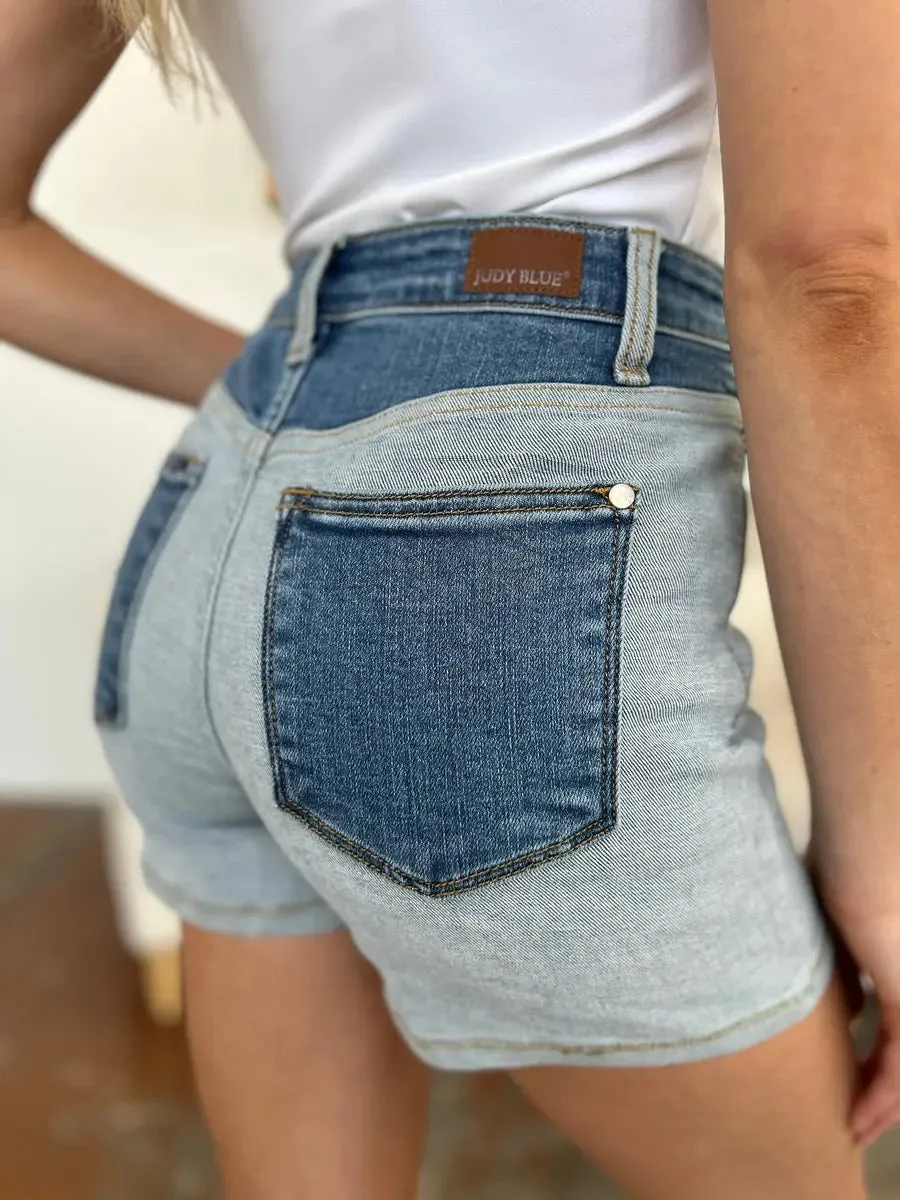 Aerlene Judy Blue Size Inclusive Color Block Denim Shorts