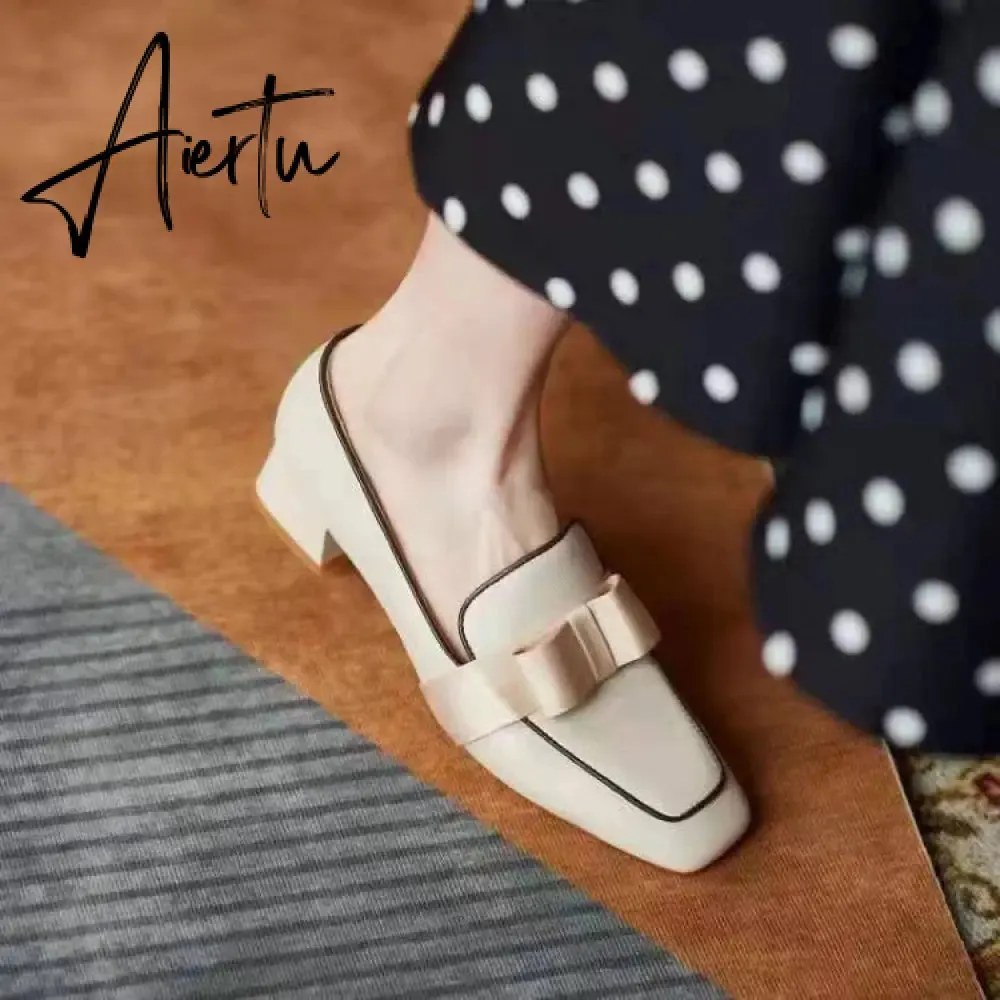 Aiertu Spring Shoes Female British Style New Thick-soled College Style Casual Loafers Genuine Leather Fashion Shoes Girls