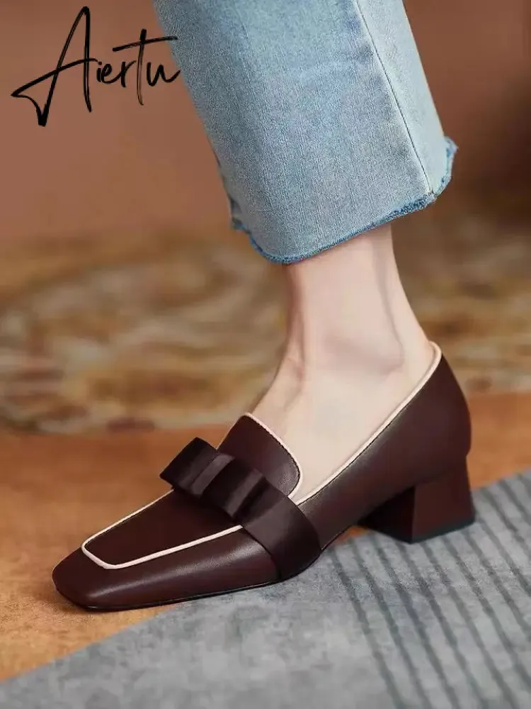 Aiertu Spring Shoes Female British Style New Thick-soled College Style Casual Loafers Genuine Leather Fashion Shoes Girls