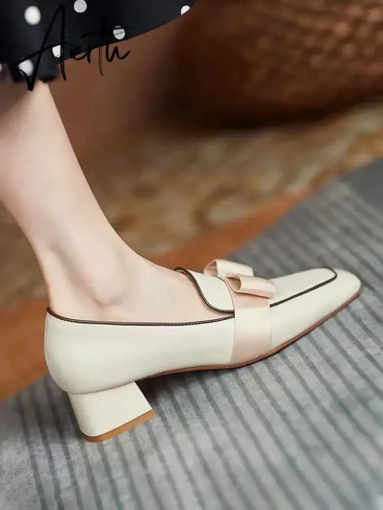 Aiertu Spring Shoes Female British Style New Thick-soled College Style Casual Loafers Genuine Leather Fashion Shoes Girls
