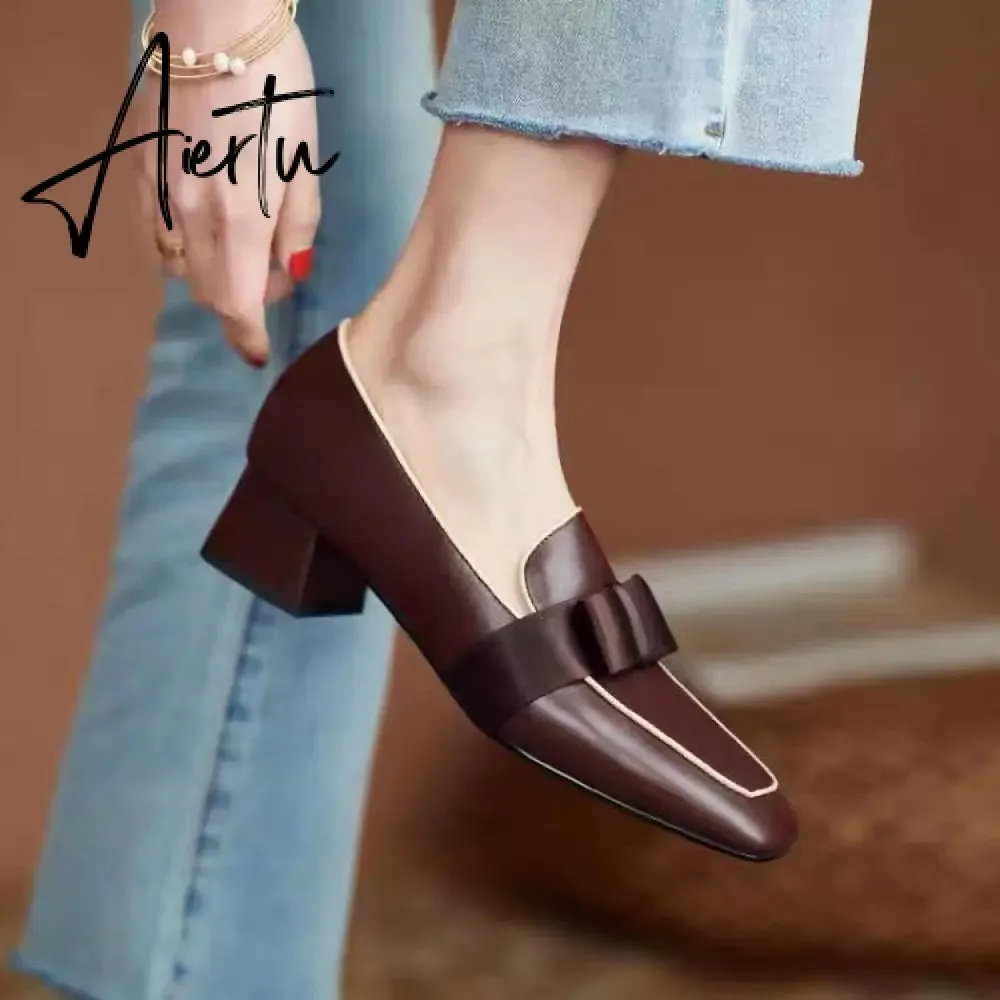 Aiertu Spring Shoes Female British Style New Thick-soled College Style Casual Loafers Genuine Leather Fashion Shoes Girls