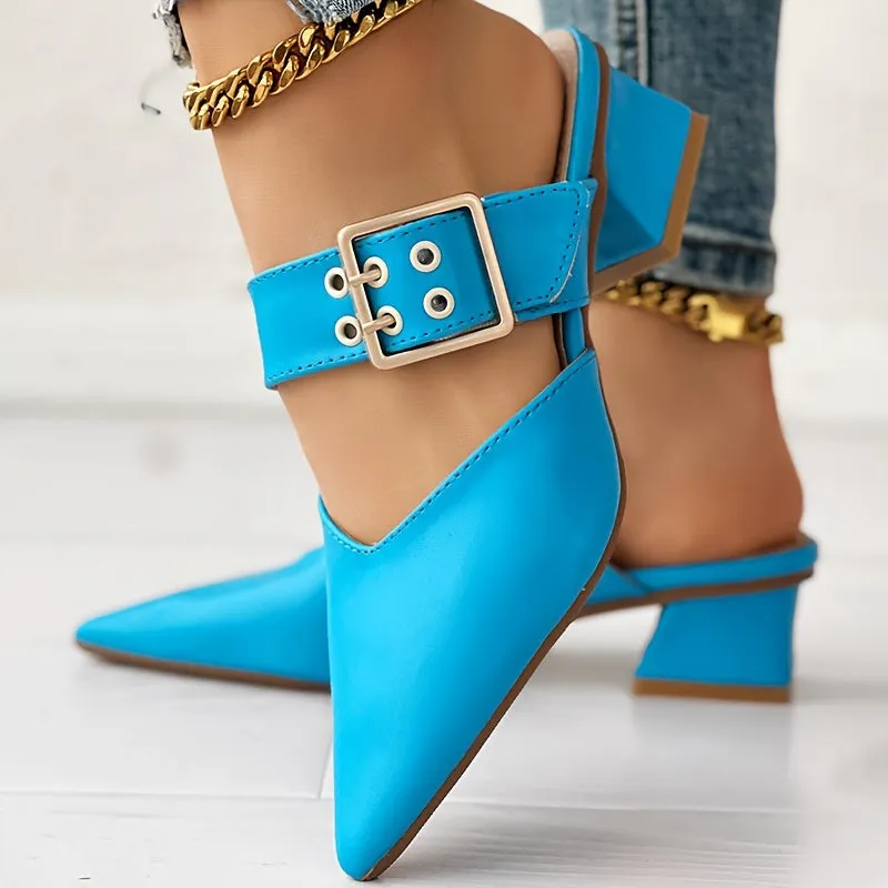 Amozae-Women's Solid Color Mary Jane, Slip On Buckle Point Toe Block Heel Shoes, Elegant Women's Shoes