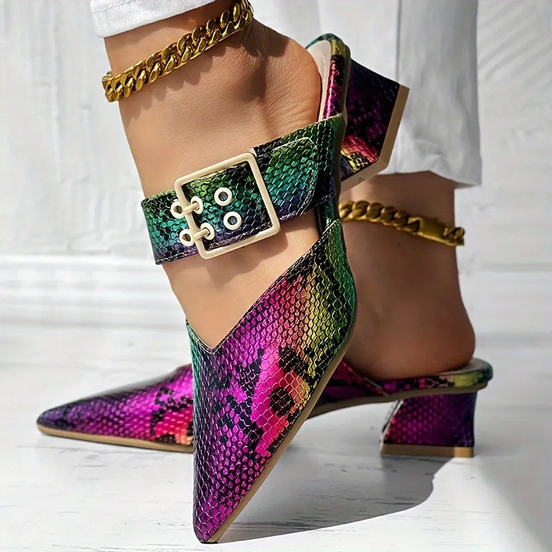Amozae-Women's Solid Color Mary Jane, Slip On Buckle Point Toe Block Heel Shoes, Elegant Women's Shoes