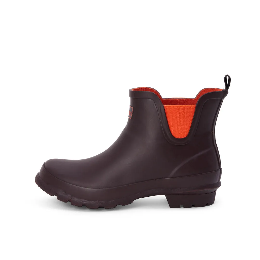 Ankle Wellies - Chocolate and Orange Trim - Wide Foot - Easy to Slip On