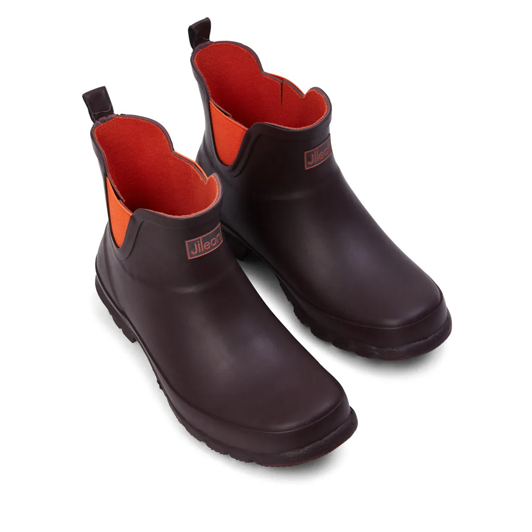 Ankle Wellies - Chocolate and Orange Trim - Wide Foot - Easy to Slip On
