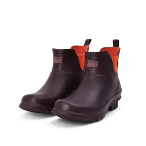 Ankle Wellies - Chocolate and Orange Trim - Wide Foot - Easy to Slip On