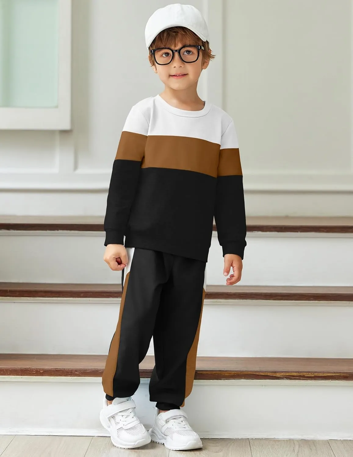 Arshiner Boys 2 Piece Outfit Color Block Sweatshirt & Sweatpants