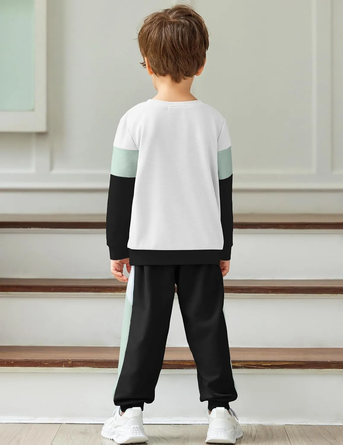 Arshiner Boys 2 Piece Outfit Color Block Sweatshirt & Sweatpants