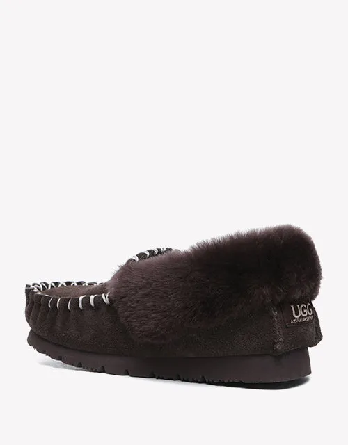 Australian Shepherd UGG Ankle Slippers Unisex Popo Premium Sheepskin Moccasins