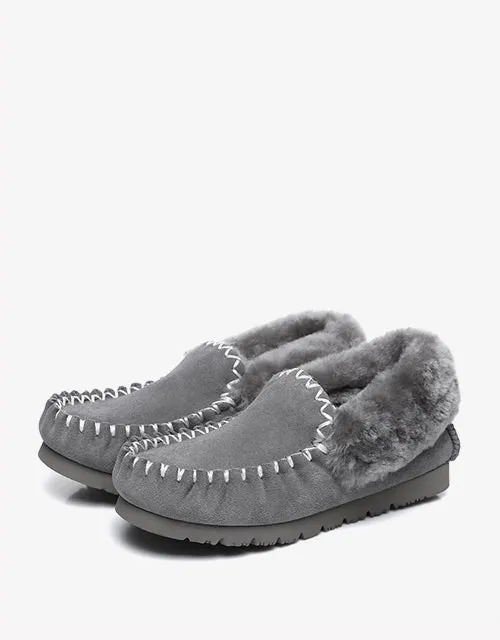 Australian Shepherd UGG Ankle Slippers Unisex Popo Premium Sheepskin Moccasins