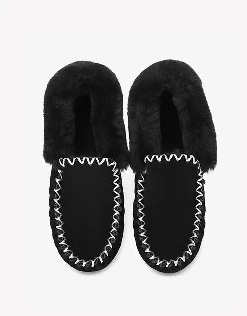 Australian Shepherd UGG Ankle Slippers Unisex Popo Premium Sheepskin Moccasins