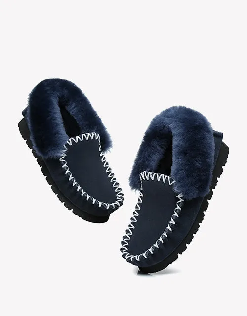 Australian Shepherd UGG Ankle Slippers Unisex Popo Premium Sheepskin Moccasins