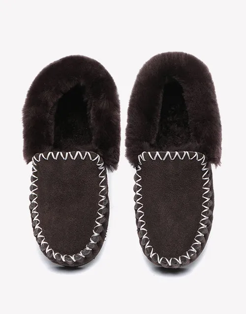 Australian Shepherd UGG Ankle Slippers Unisex Popo Premium Sheepskin Moccasins