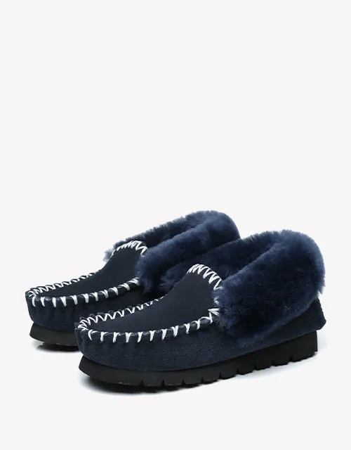 Australian Shepherd UGG Ankle Slippers Unisex Popo Premium Sheepskin Moccasins