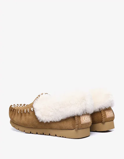 Australian Shepherd UGG Ankle Slippers Unisex Popo Premium Sheepskin Moccasins