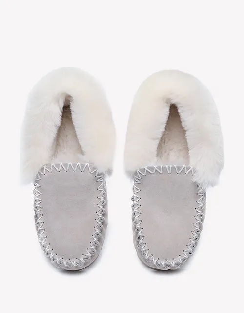Australian Shepherd UGG Ankle Slippers Unisex Popo Premium Sheepskin Moccasins