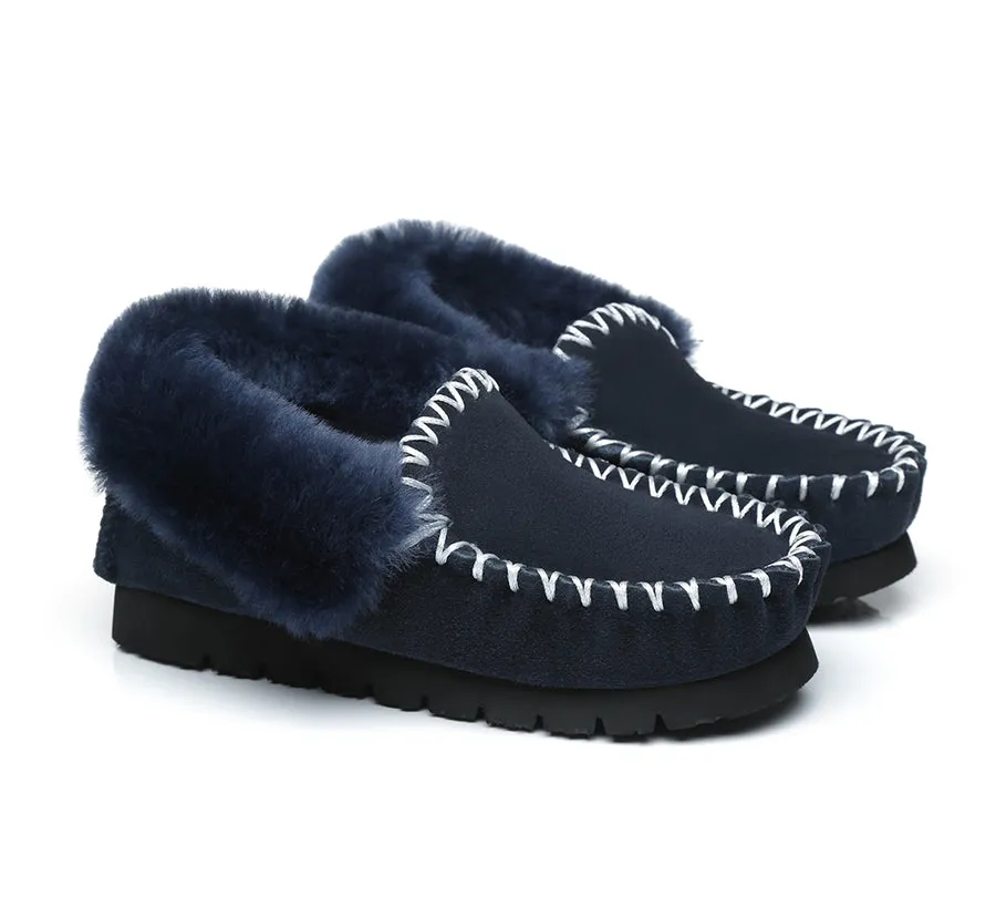 Australian Shepherd UGG Ankle Slippers Unisex Popo Premium Sheepskin Moccasins