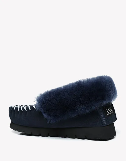 Australian Shepherd UGG Ankle Slippers Unisex Popo Premium Sheepskin Moccasins