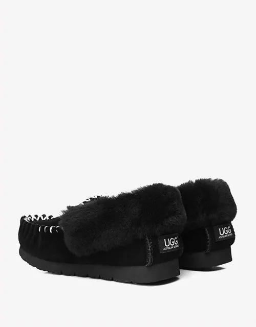 Australian Shepherd UGG Ankle Slippers Unisex Popo Premium Sheepskin Moccasins