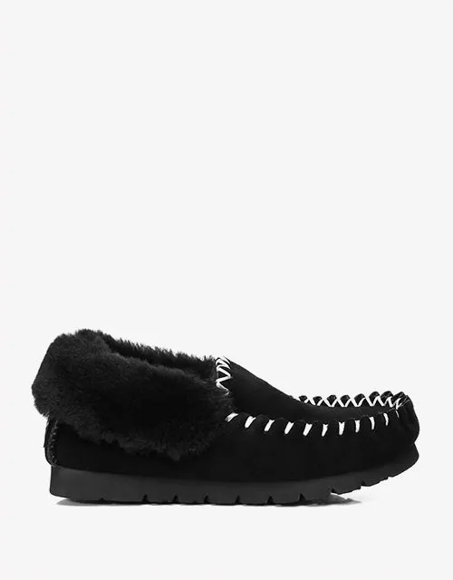 Australian Shepherd UGG Ankle Slippers Unisex Popo Premium Sheepskin Moccasins