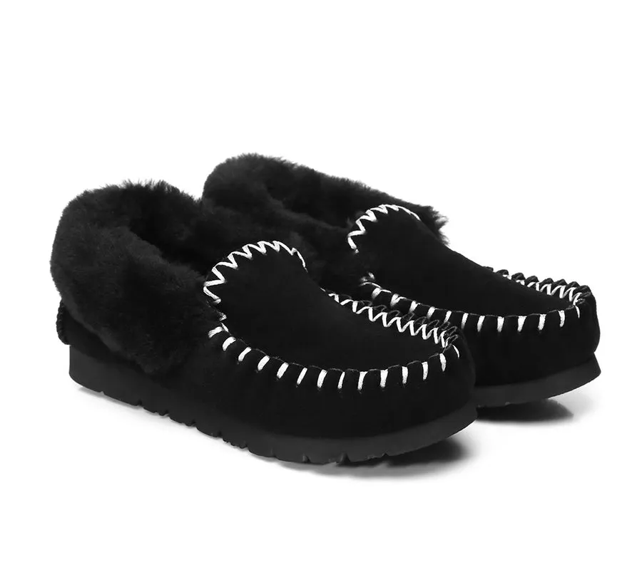 Australian Shepherd UGG Ankle Slippers Unisex Popo Premium Sheepskin Moccasins