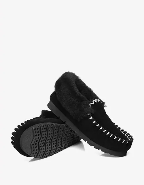 Australian Shepherd UGG Ankle Slippers Unisex Popo Premium Sheepskin Moccasins