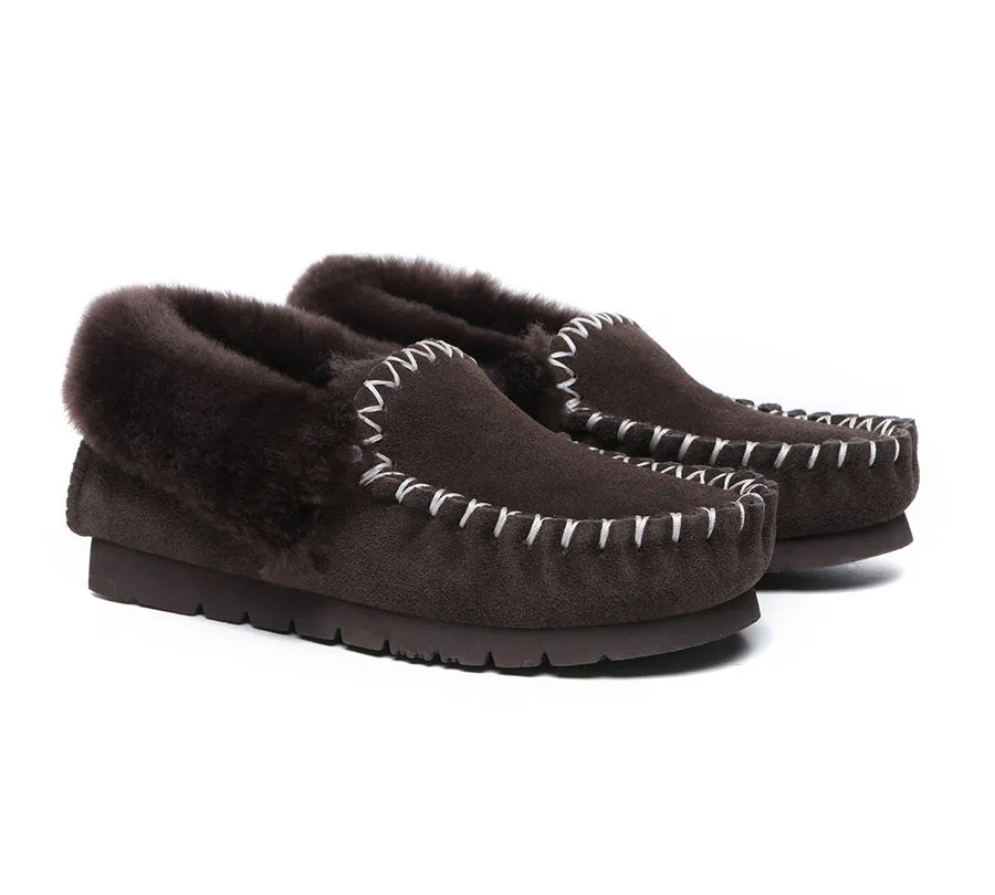 Australian Shepherd UGG Ankle Slippers Unisex Popo Premium Sheepskin Moccasins