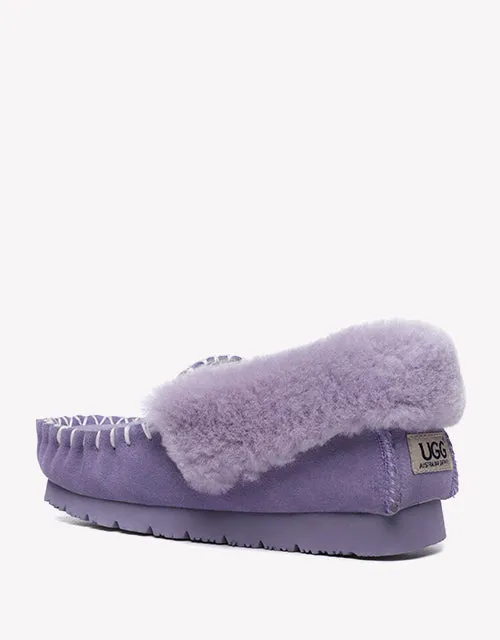Australian Shepherd UGG Ankle Slippers Unisex Popo Premium Sheepskin Moccasins