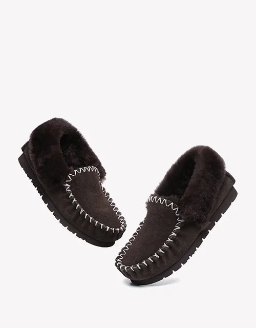 Australian Shepherd UGG Ankle Slippers Unisex Popo Premium Sheepskin Moccasins