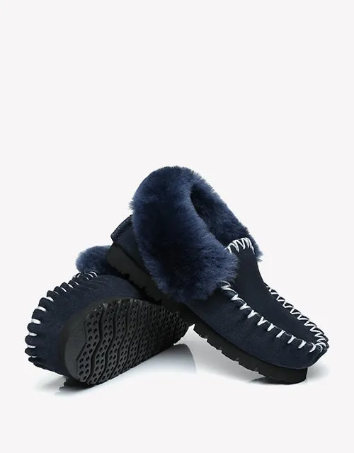 Australian Shepherd UGG Ankle Slippers Unisex Popo Premium Sheepskin Moccasins