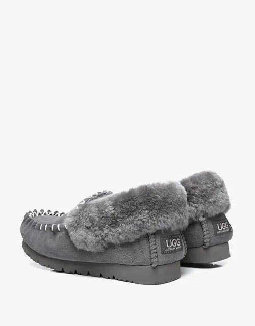 Australian Shepherd UGG Ankle Slippers Unisex Popo Premium Sheepskin Moccasins