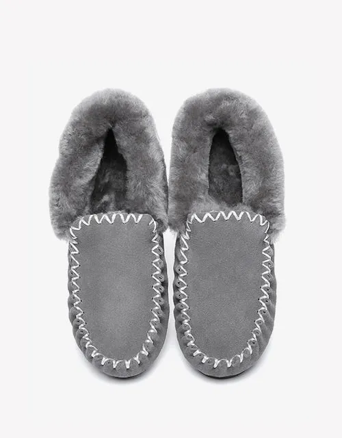 Australian Shepherd UGG Ankle Slippers Unisex Popo Premium Sheepskin Moccasins