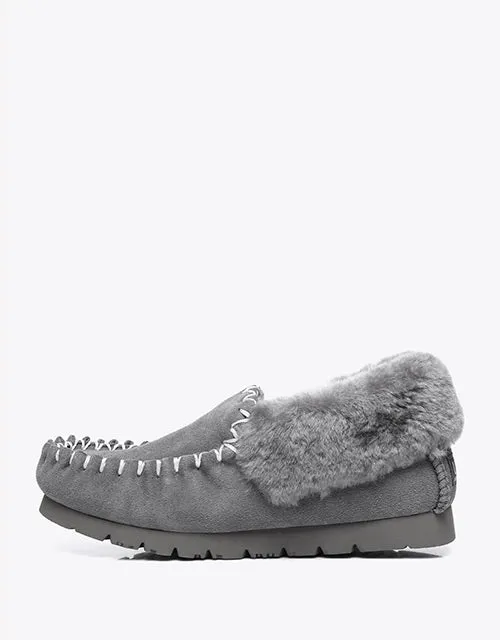 Australian Shepherd UGG Ankle Slippers Unisex Popo Premium Sheepskin Moccasins