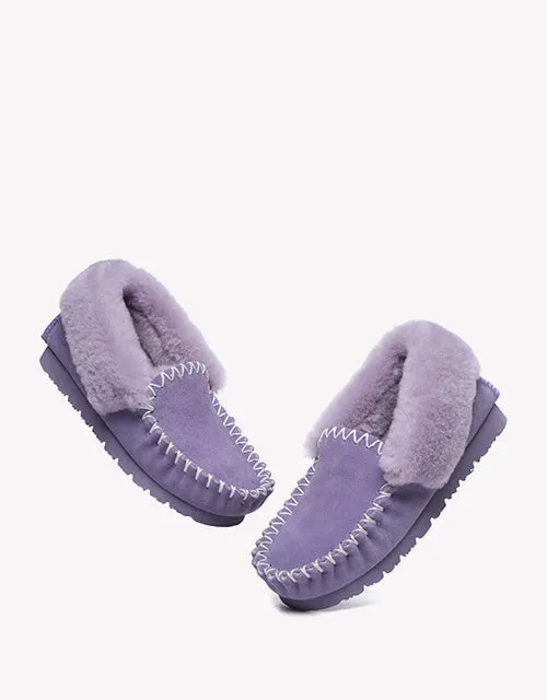 Australian Shepherd UGG Ankle Slippers Unisex Popo Premium Sheepskin Moccasins
