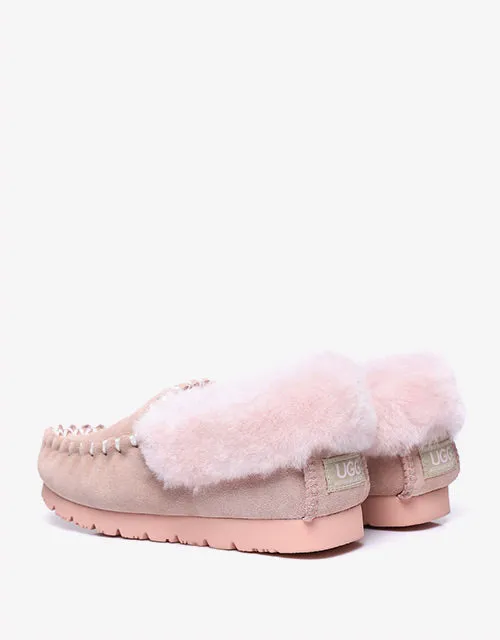 Australian Shepherd UGG Ankle Slippers Unisex Popo Premium Sheepskin Moccasins