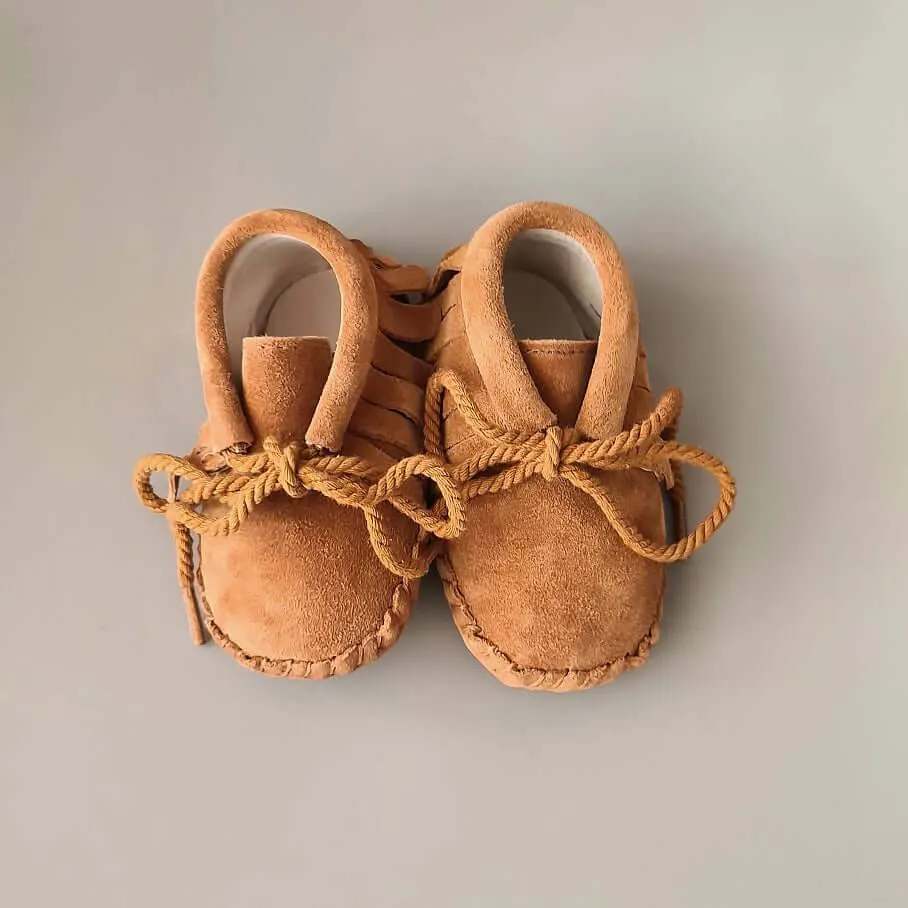 Baby - Suede Fringe Booties - Caramel