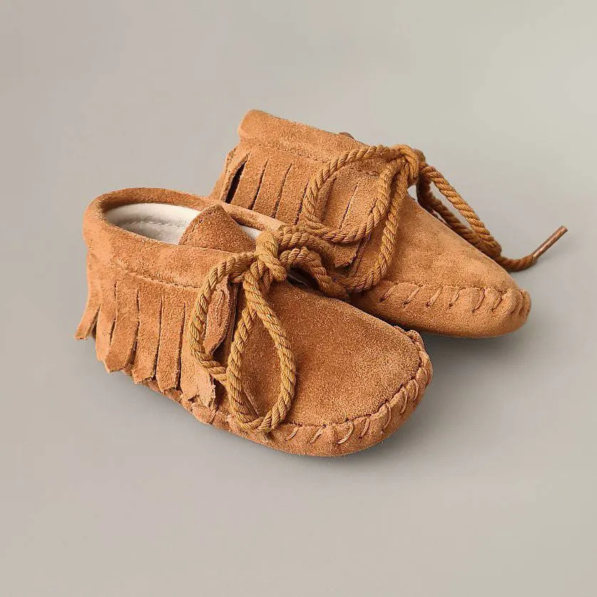 Baby - Suede Fringe Booties - Caramel