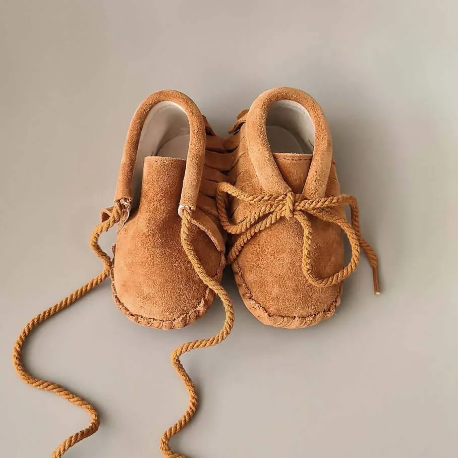 Baby - Suede Fringe Booties - Caramel
