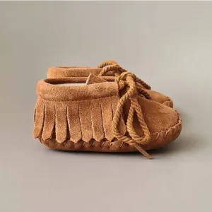 Baby - Suede Fringe Booties - Caramel