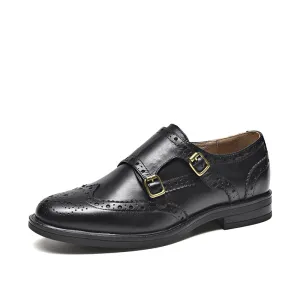 BeauToday Calfskin Oxford Monk Shoes for Women with Brogue Fretwork