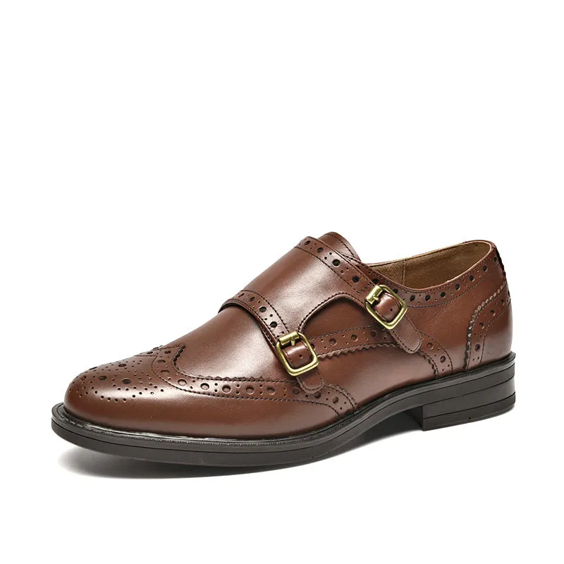 BeauToday Calfskin Oxford Monk Shoes for Women with Brogue Fretwork