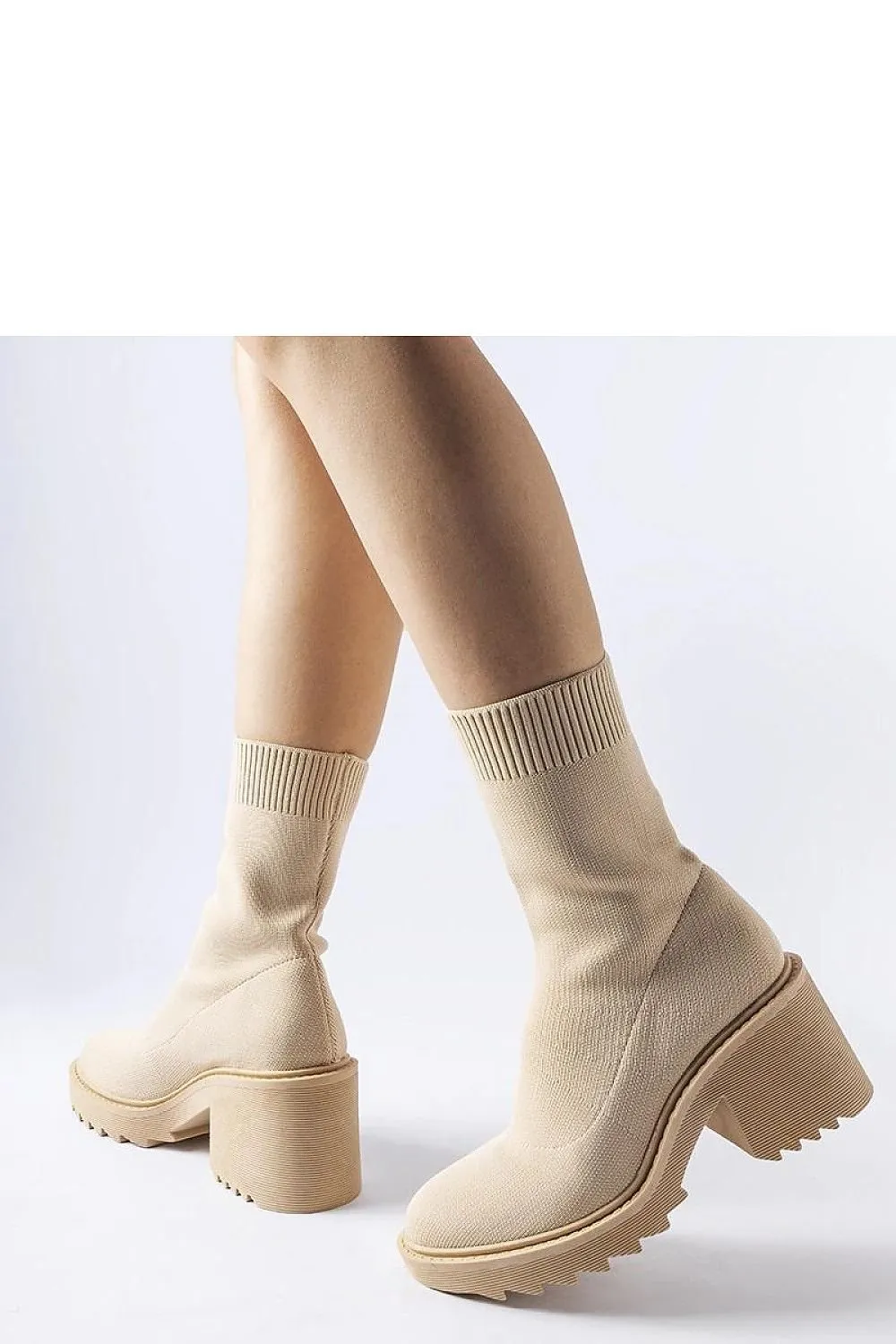 Beige ankle boots with elastic shaft