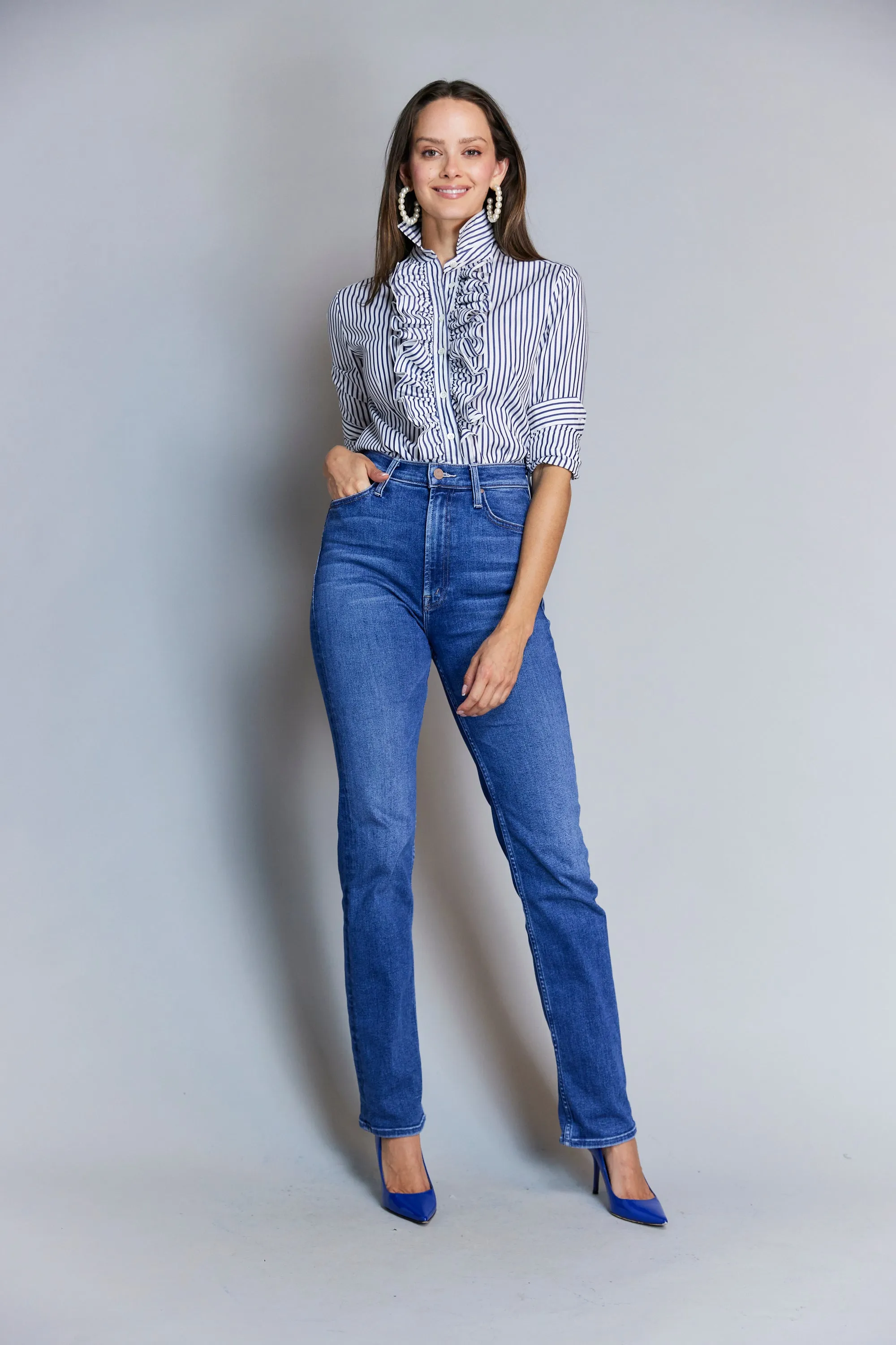Belinda Blouse in Bold Stripe in Navy