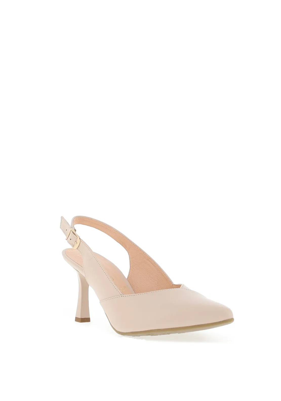 Bioeco by Arka Matte Leather Sling Back Heeled Shoes, Beige